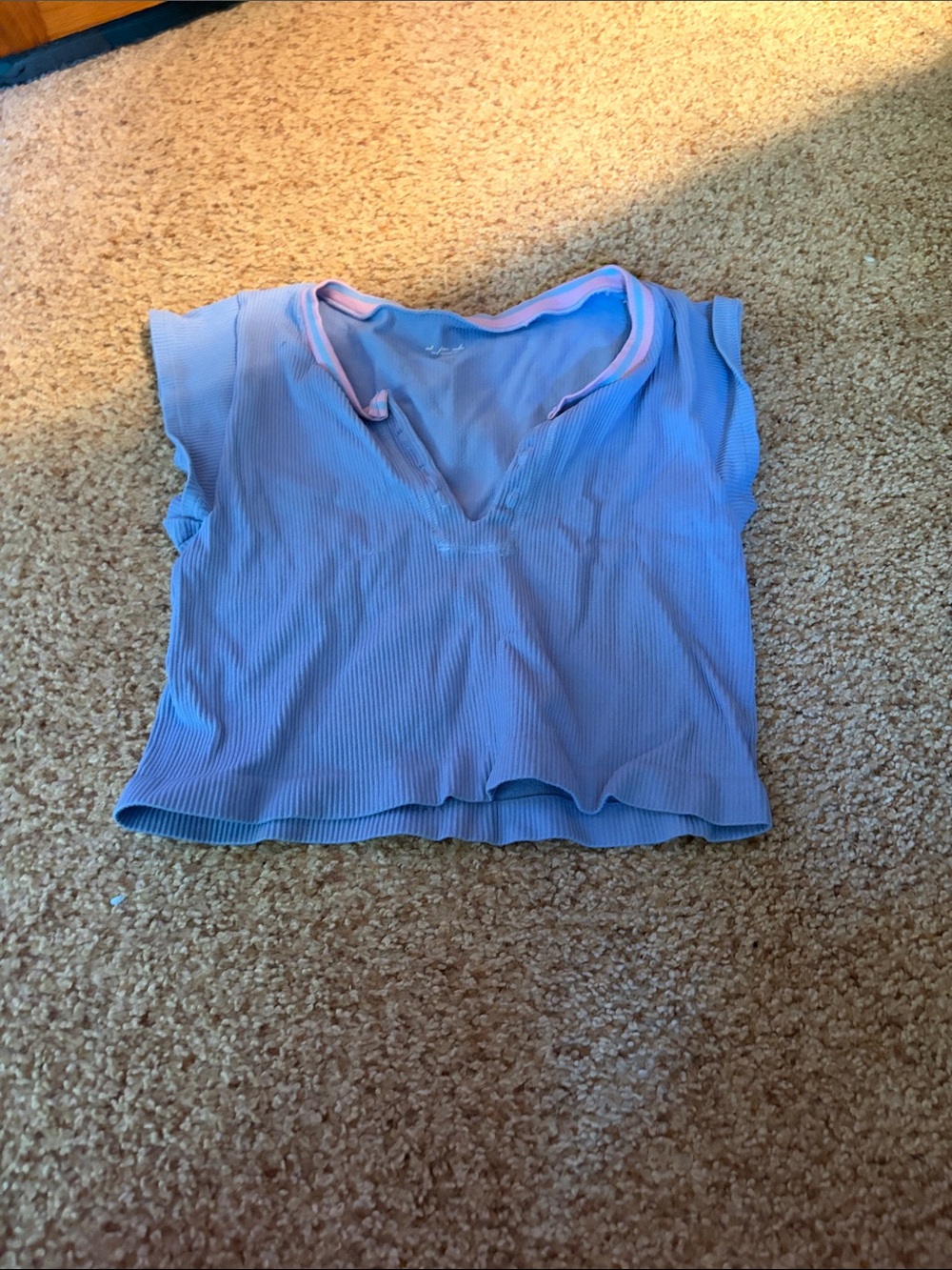 Urban Outfitters Lavender Ribbed V-Neck Crop Tank with Pink Trim